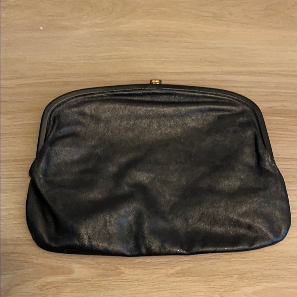 Vintage black leather clutch made in Italy